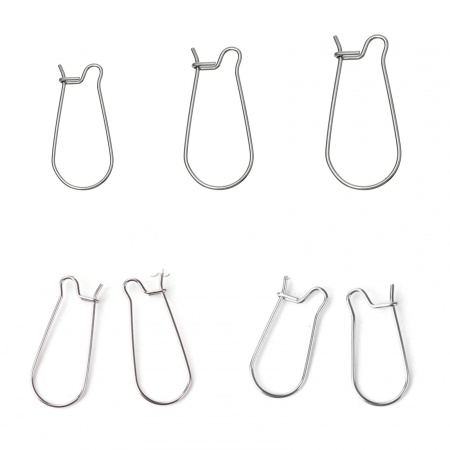 Stainless Steel Ear Wire Hooks Earring Findings Silver Tone 20mm( 6/8") x 10mm( 3/8"), Post/ Wire Size: (21 gauge), 50 PCs