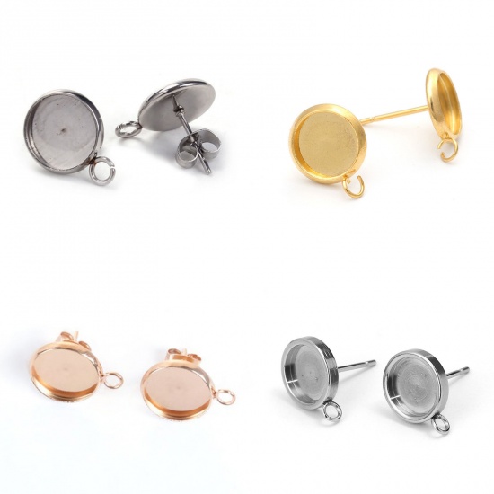 Bild von 304 Edelstahl Ohrring Ohrstecker Rund Silberfarbe Mit Öse Cabochon Fassung (für 12mm D.) 18mm x 14mm, 20 Stück”
