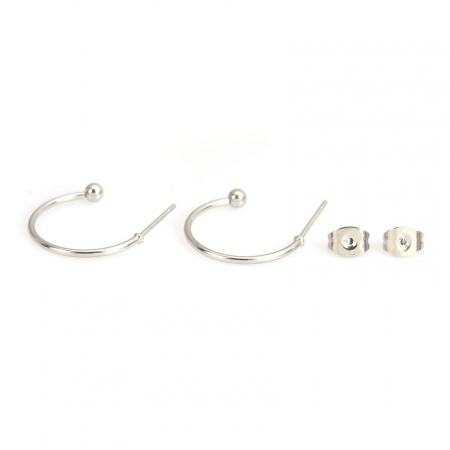 304 Stainless Steel Ear Post Stud Earrings Circle Ring Silver Tone 18mm x 3mm, Post/ Wire Size: (20 gauge), 5 Pairs