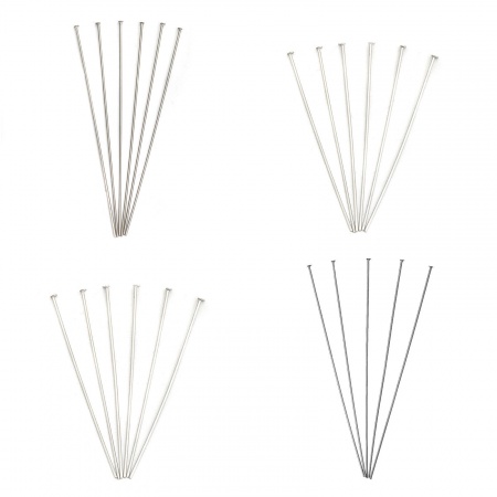 304 Stainless Steel Head Pins Silver Tone 5cm(2") long, 0.7mm (21 gauge), 100 PCs