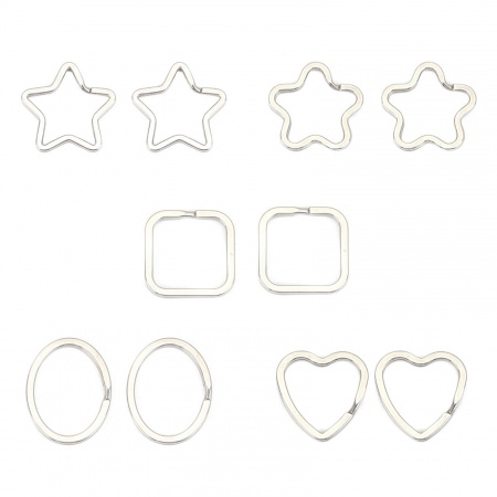 304 Stainless Steel Keychain & Keyring Star Silver Tone 3.5cm x 3.4cm, 10 PCs