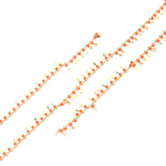 Изображение 304 Stainless Steel & Glass Link Curb Chain Drop Gold Plated Grayish White 8x3mm, 1 M