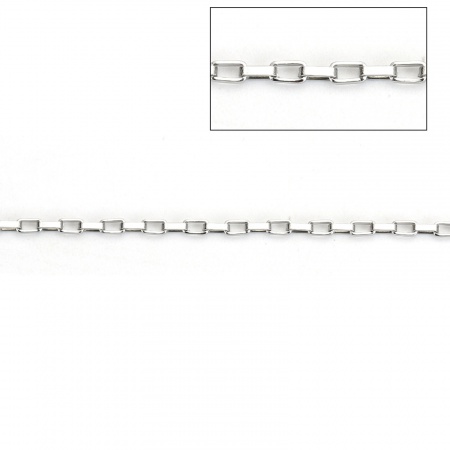 Stainless Steel Box Chain Silver Tone 2.5x2.5mm( 1/8" x 1/8"), 10 M