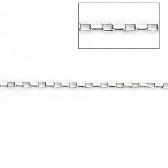 Picture of Stainless Steel Box Chain Silver Tone 2.5x2.5mm( 1/8" x 1/8"), 10 M
