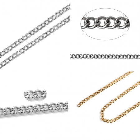 304 Stainless Steel Soldered Link Curb Chain Findings Silver Tone 3.5x2.5mm(1/8"x1/8"), 10 M