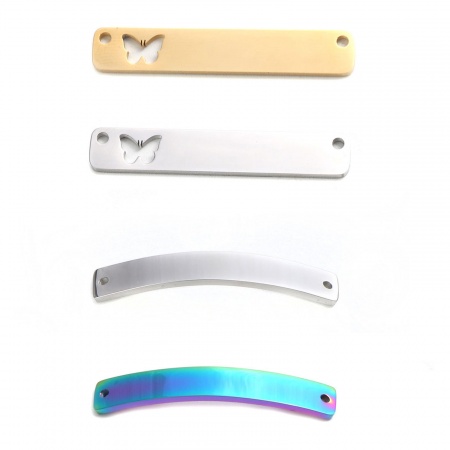 304 Edelstahl Verbinder Rechteck Vergoldet Kurve 3.9cm x 0.6cm, 2 Stück