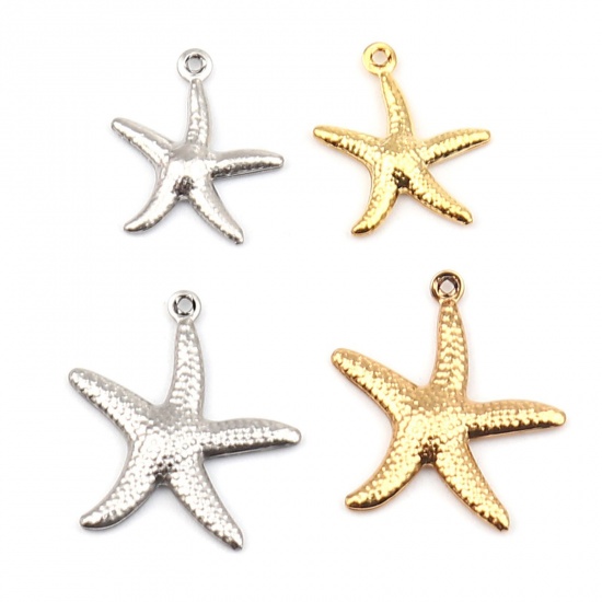 Picture of Stainless Steel Ocean Jewelry Charms Star Fish Gold Plated 22mm x 20mm, 10 PCs