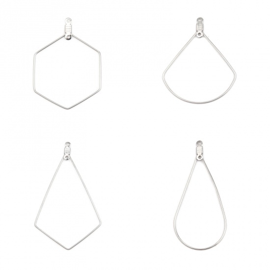 Immagine di Acciaio Inossidabile Ciondoli Goccia Tono Argento 50mm x 23mm, 10 Pz