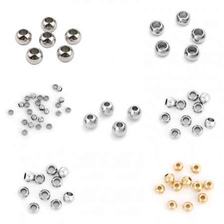 Perles en 304 Acier Inoxydable Rond Argent Mat 6mm Dia, Taille de Trou: 2.3mm, 20 Pcs