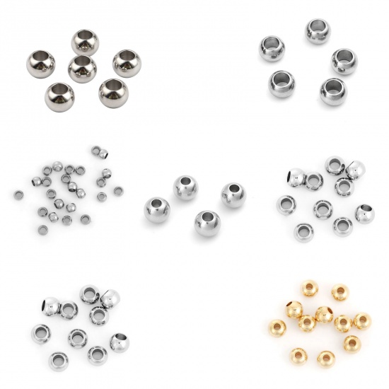 Picture of 304 Stainless Steel Spacer Beads Round Silver Tone About 6mm( 2/8") Dia, Hole: Approx 2.3mm, 20 PCs