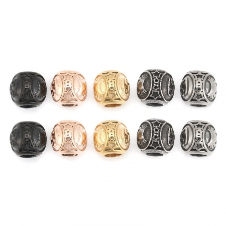 304 Stainless Steel Casting Beads Round Antique Silver Color Cancer Sign Of Zodiac Constellations About 10mm Dia., Hole: Approx 4.3mm, 1 Piece