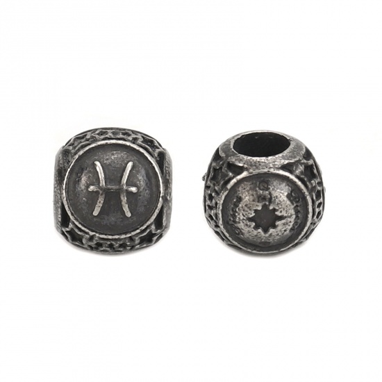 Immagine di 304 Acciaio Inossidabile Colata Perline Tondo Pistola Nera Costellazione Pesci Circa 10mm Dia., Buco: Circa 4.3mm, 1 Pz