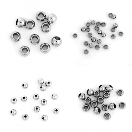 Picture of 304 Stainless Steel Seed Beads Drum Silver Tone About 3mm( 1/8") Dia, Hole: Approx 1.8mm, 30 PCs