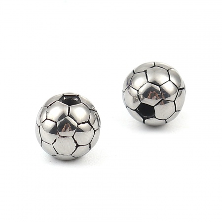 304ステンレス鋼 鋳造 ビーズ サッカー 銀古美 約 10mm直径、 穴:約 1.6mm、 2 個 304ステンレス鋼 鋳造 ビーズ サッカー 銀古美 約 10mm直径、 穴:約 1.6mm、 2 個