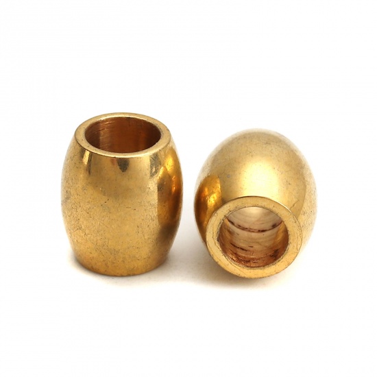 Imagen de 304 Acero Inoxidable Cuentas Barril Chapado en Oro 11mm x 10mm, Agujero: Aprox 6.2mm, 3 Unidades