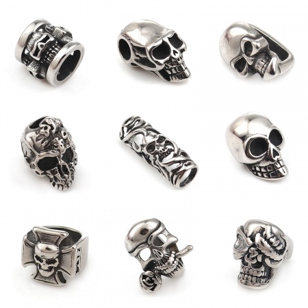 304 Stainless Steel Casting Beads Skull Antique Silver Color 11mm x 10mm, Hole: Approx 6.1mm, 2 PCs