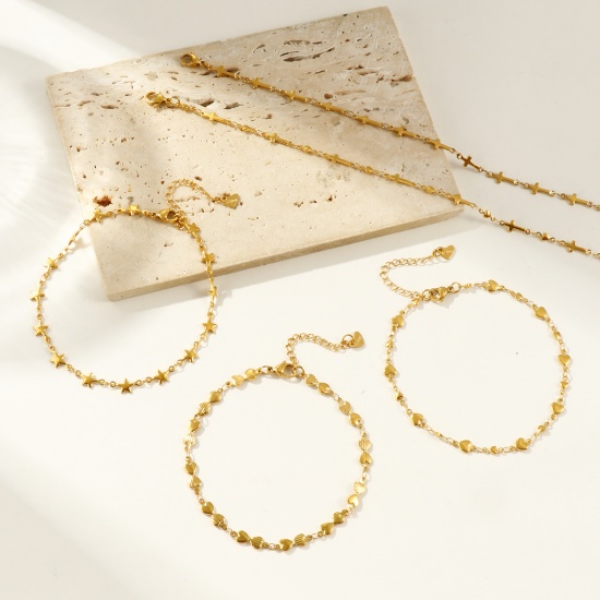 Imagen de 304 Acero Inoxidable Tobilleras Al Por Mayor, Chapado en Oro Enchapado al Vacío, Mujeres Elegante Estilo Ins Regalo Suministro de Joyería, 1 Unidad