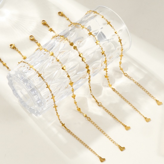 Imagen de 304 Acero Inoxidable Tobilleras Al Por Mayor, Chapado en Oro Enchapado al Vacío, Mujeres Elegante Estilo Ins Regalo Suministro de Joyería, 1 Unidad