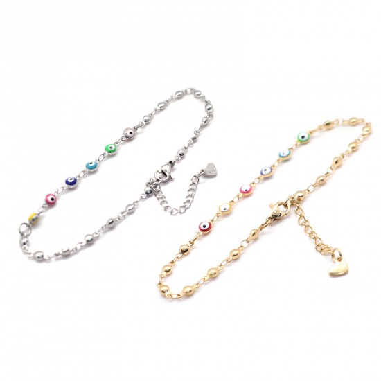 Изображение 304 Stainless Steel Anklet Gold Plated At Random Round Eye 22cm(8 5/8") long, 1 Piece