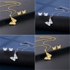 Picture of Stainless Steel Insect Jewelry Necklace Earrings Set Gold Plated Butterfly Animal Hollow 45cm(17 6/8") long, 17mm x 15mm, 1 Set