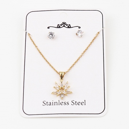 Stainless Steel & Copper Galaxy Jewelry Necklace Earrings Set Silver Tone Round Star Clear Cubic Zirconia 44cm(17 3/8") long, 0.5cm Dia., Post/ Wire Size: (21 gauge), 1 Set