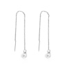 Picture of 304 Stainless Steel Ear Thread Threader Earring Silver Tone White Acrylic Ball Imitation Pearl 12.7cm(5")long , Post/ Wire Size: (21 gauge) 1 Pair
