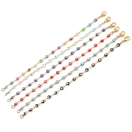 304 Edelstahl Armband Vergoldet Bunt Böser Blick Emaille 19.2cm lang, 1 Strang