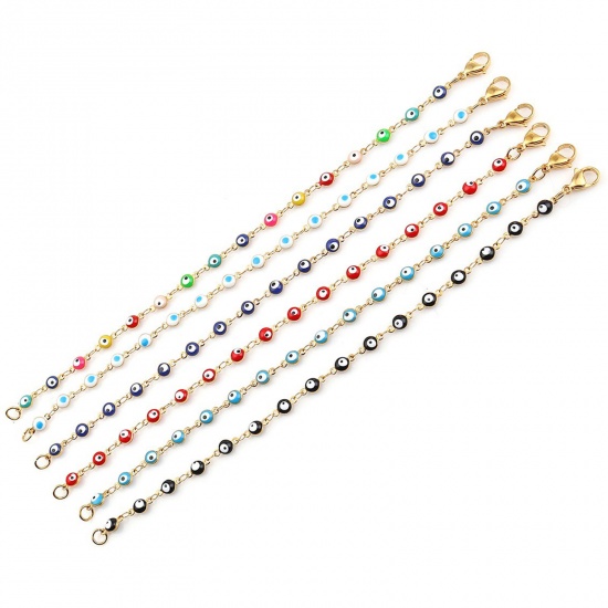 Image de Bracelets en 304 Acier Inoxydable Doré Multicolore Mauvais Œil Émail 19.2cm long, 1 Pièce