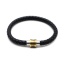 Picture of 304 Stainless Steel & Real Leather Bangles Bracelets Antique Silver Color Black Round Woven 19cm(7 4/8") long, 1 Piece