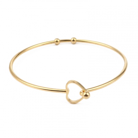 304 Acero Inoxidable Brazalete Tono de Plata Ronda Corazón Puede Abrir 20cm longitud, 2 Unidades