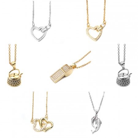 Stainless Steel Necklace Gold Plated Whistle Clear Cubic Zirconia 45cm(17 6/8") long, 1 Piece