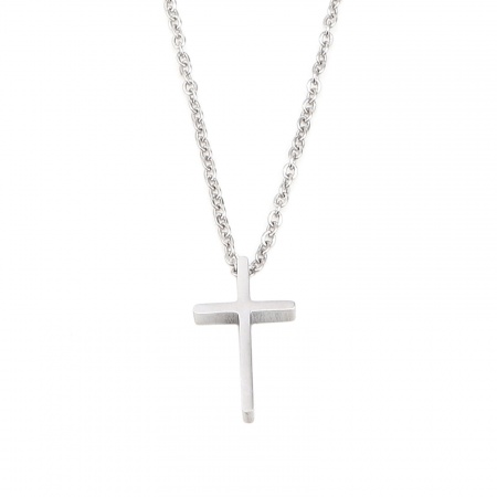 Colliers en 304 Acier Inoxydable Religieux Argent Mat Croix 45cm Long, 1 Pièce