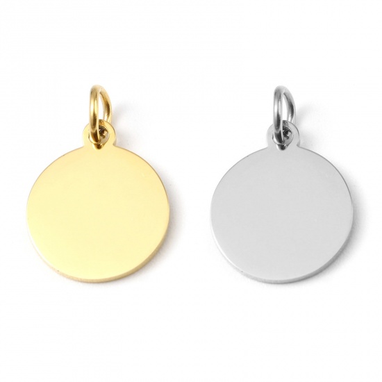 Picture of Stainless Steel Charms Round Gold Plated Blank Stamping Tags Two Sides 18mm x 12mm, 2 PCs