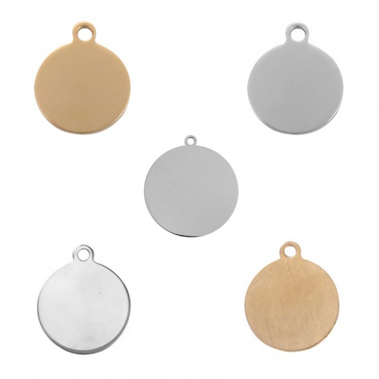 Изображение Stainless Steel Charms Round Gold Plated Blank Stamping Tags One Side 24mm x 20mm, 3 PCs
