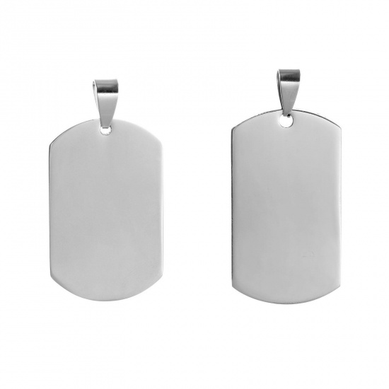 Изображение 304 Stainless Steel Pendants Rectangle Silver Tone Blank Stamping Tags One Side 62mm x 28mm, 5 PCs