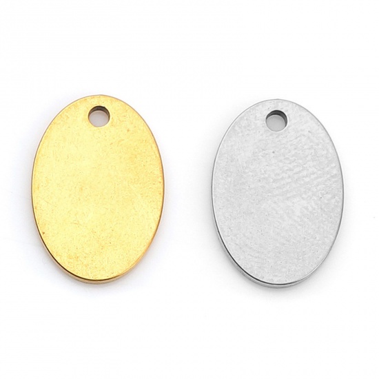 Изображение Stainless Steel Charms Oval Gold Plated Blank Stamping Tags One Side 13mm x 9mm, 5 PCs