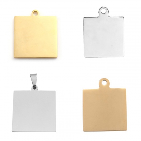 Stainless Steel Charms Square Gold Plated Blank Stamping Tags One Side 25mm x 20mm, 3 PCs