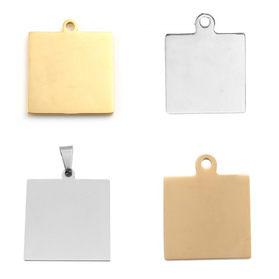 Immagine di Acciaio Inossidabile Charms Quadrato Oro Placcato Modifiche in bianco di timbratura Un Lato 25mm x 20mm , 3 Pz