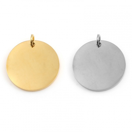 304 Stainless Steel Charms Round Disc Silver Tone Blank Stamping Tags One Side 18mm x 12mm, 1 Piece