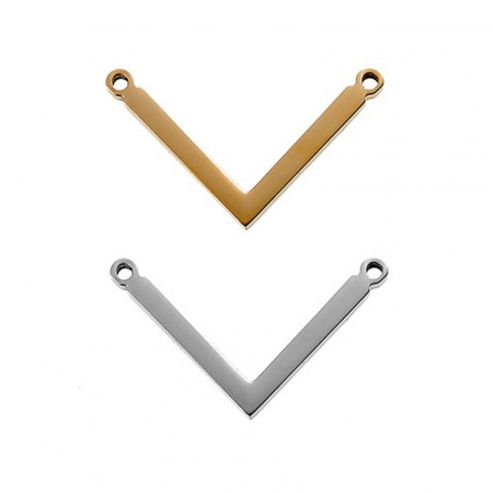 304 Stainless Steel Chevron Connectors V-shaped Silver Tone Blank Stamping Tags One Side 25mm x 14mm, 1 Piece