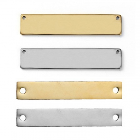 304 Stainless Steel Coordinates Connectors Rectangle Silver Tone Blank Stamping Tags One Side 35mm x 5mm, 1 Piece