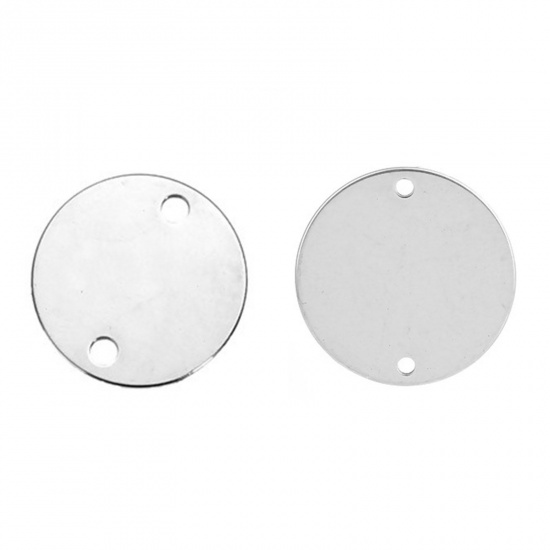Picture of Stainless Steel Connectors Round Silver Tone Blank Stamping Tags One Side 20mm Dia., 20 PCs