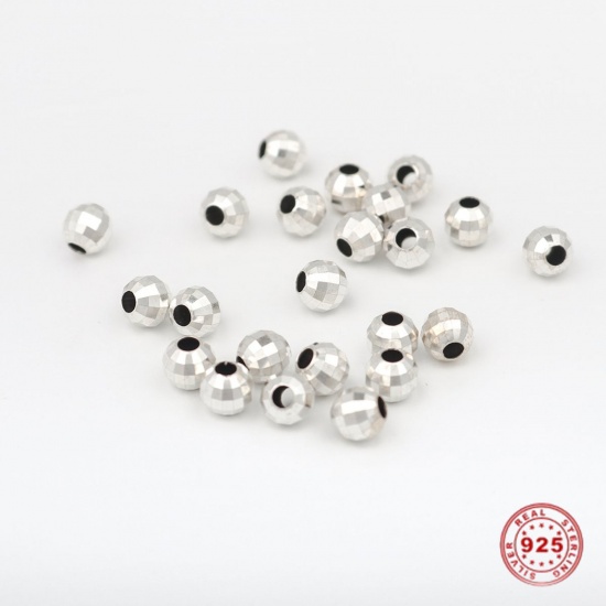Picture of Sterling Silver Spacer Beads Round Silver About 2mm Dia., Hole:Approx 1mm, 1 Gram (Approx 53-54 PCs)
