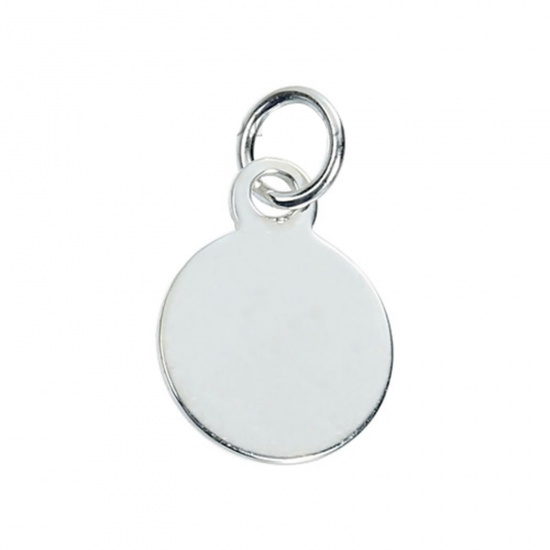Изображение Sterling Silver Blank Stamping Tags Charms Pendants Round Silver 17mm( 5/8") x 11mm( 3/8"), 1 Piece