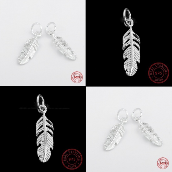 Изображение Sterling Silver Charms Silver Feather W/ Jump Ring 21mm( 7/8") x 5mm( 2/8"), 2 Grams (Approx 4 PCs)