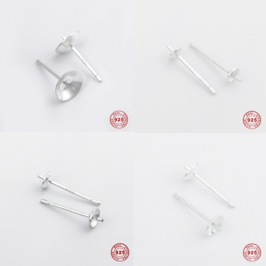 Picture of Sterling Silver Earring Components Findings Silver (Fit Bead Size: 5mm) 13mm x 2.6mm, Post/ Wire Size: (21 gauge), 1 Gram (Approx 14-16 PCs)