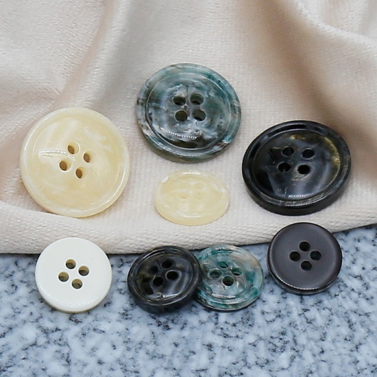 Picture of Resin Sewing Buttons Scrapbooking 4 Holes Round Multicolor