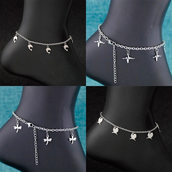 Image de 304 Stainless Steel Cute Rolo Chain Anklet Silver Tone 1 Piece