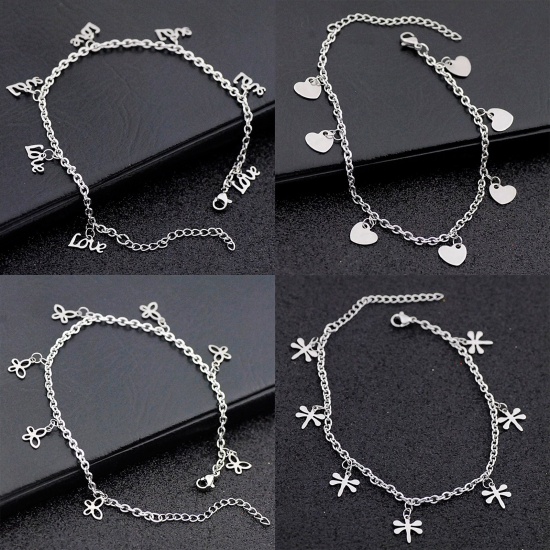 Image de 304 Stainless Steel Cute Rolo Chain Anklet Silver Tone 1 Piece