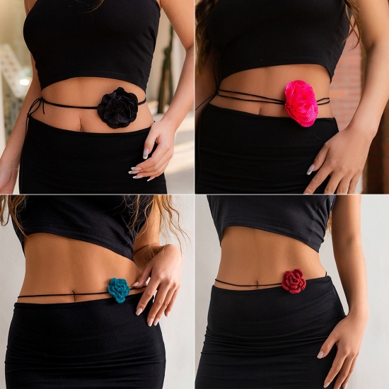 Picture of Velvet Stylish Body Waist Belly Chain Necklace Cord Flower Multicolor